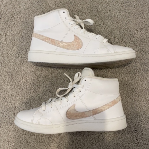 Nike court mid tops. White and tan Faux Snake skin swoosh. - Picture 1 of 8